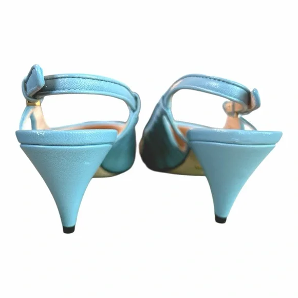 GUCCI Blue Matelasse Slingback Charlotte Heel EU 37 US 7 GG Logo Quilted Kitten